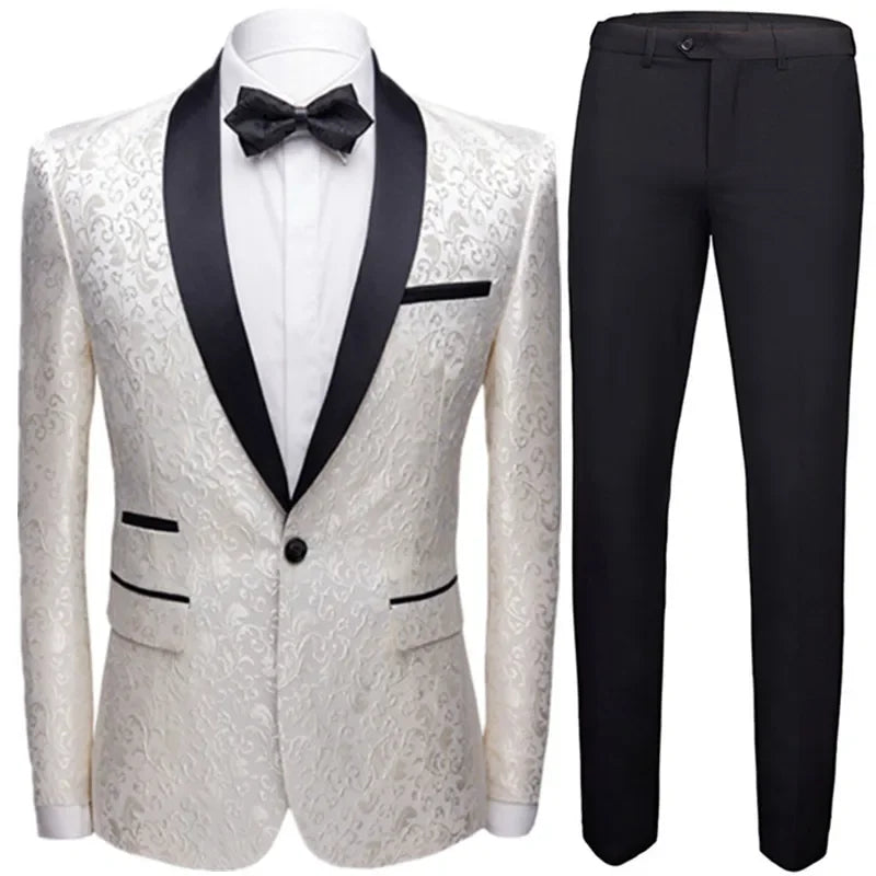 Mantelhosen 2 -teilige Anzug Set Luxus Bräutigam Hochzeitskleid Party High -End -Slim Slim Fit Revers Blazer Jacke Herrenhosen für Herrenhosen