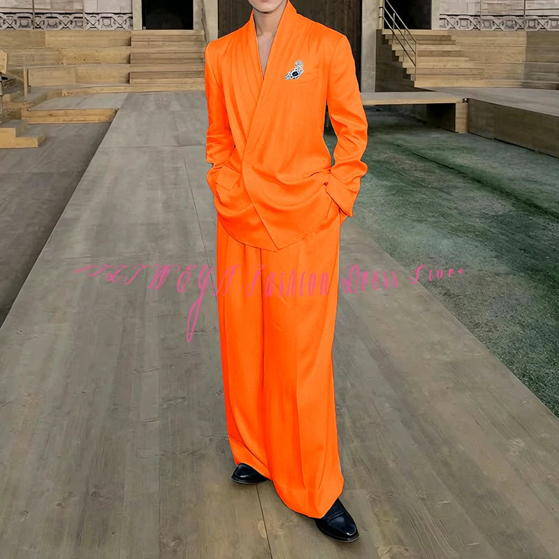 White Loose Style Men's Suit Business Casual 2 Pieces Jacket Pants Work Commute Social Party Male Clothing