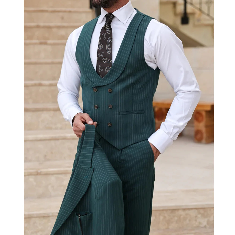 Customized Stripe Men's Suits Fashion Single Breasted Peak Lapel Elegant Man Suit Smart Casual Business Office Formal Blazer