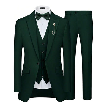 Green Single Breasted Men's Suit Dinner Party Tuxedo 3 Pieces Jacket Pants Vest Formal Occasion Male Clothing