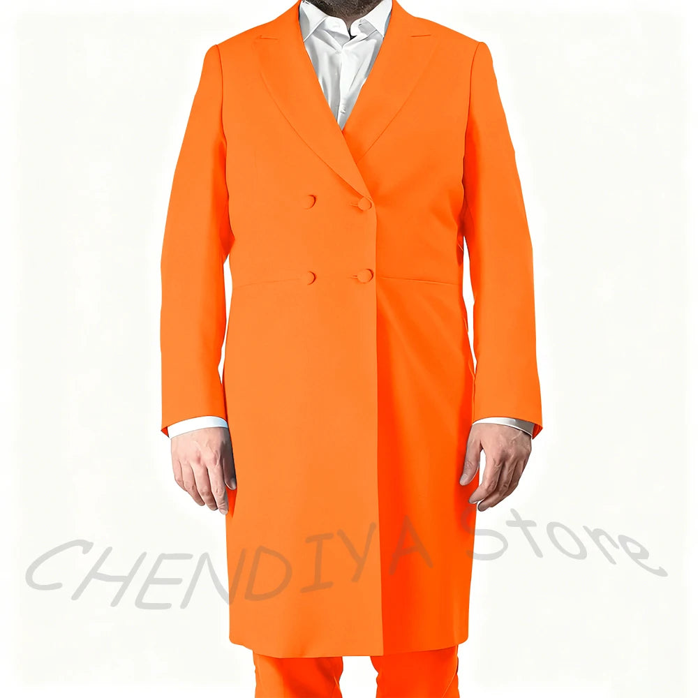 New Arrival Men's Suits Formal Two Piece Long Blazer Classic Double Breasted Daily Office Casual Male Costume Homme Jacket Pants