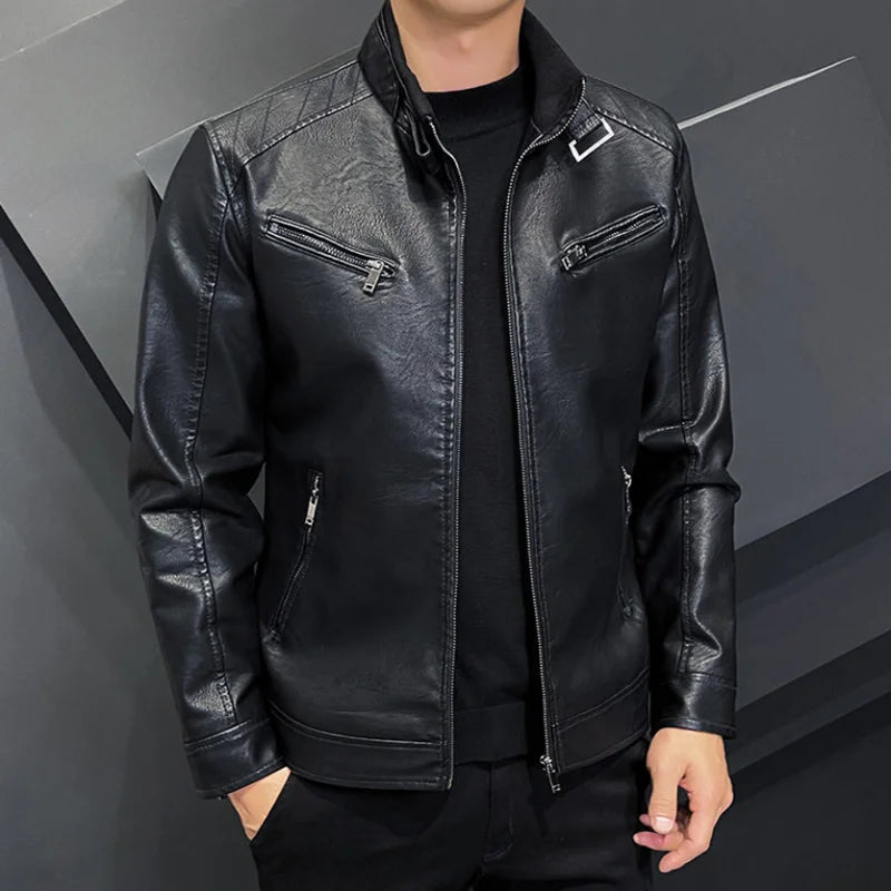 2024 High-quality Leather Men Autumn New Fashion Handsome Young Motorcycle Jacket PU Leather Men Trend   Men Jacket