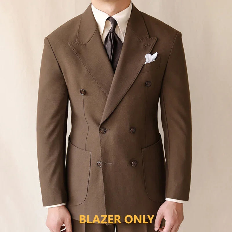 British Style Men Suits Casual Business Double Breasted Suit Jacket Wedding Groom Business Social Banquet Tuxedo Costume