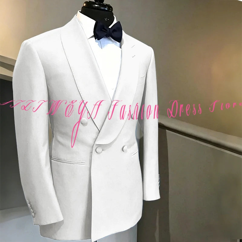 Blue Double Breasted Men's Suit Wedding Groom Tuxedo High Quality Boutique Male Clothing Jacket+Pants