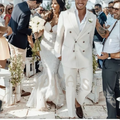 Elegant Men's Wedding Suit Peak Lapel Slim Fit Double Breasted Beach Groom Prom Party Formal Casual Two Piece Outfit Set
