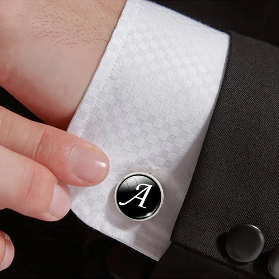 1Pairs Letter Inicial Letter Cufflinks para homens Botão de punho de alfabetinho único para camisa masculina Casamento Gentleman Jewelry Gifts Gifts