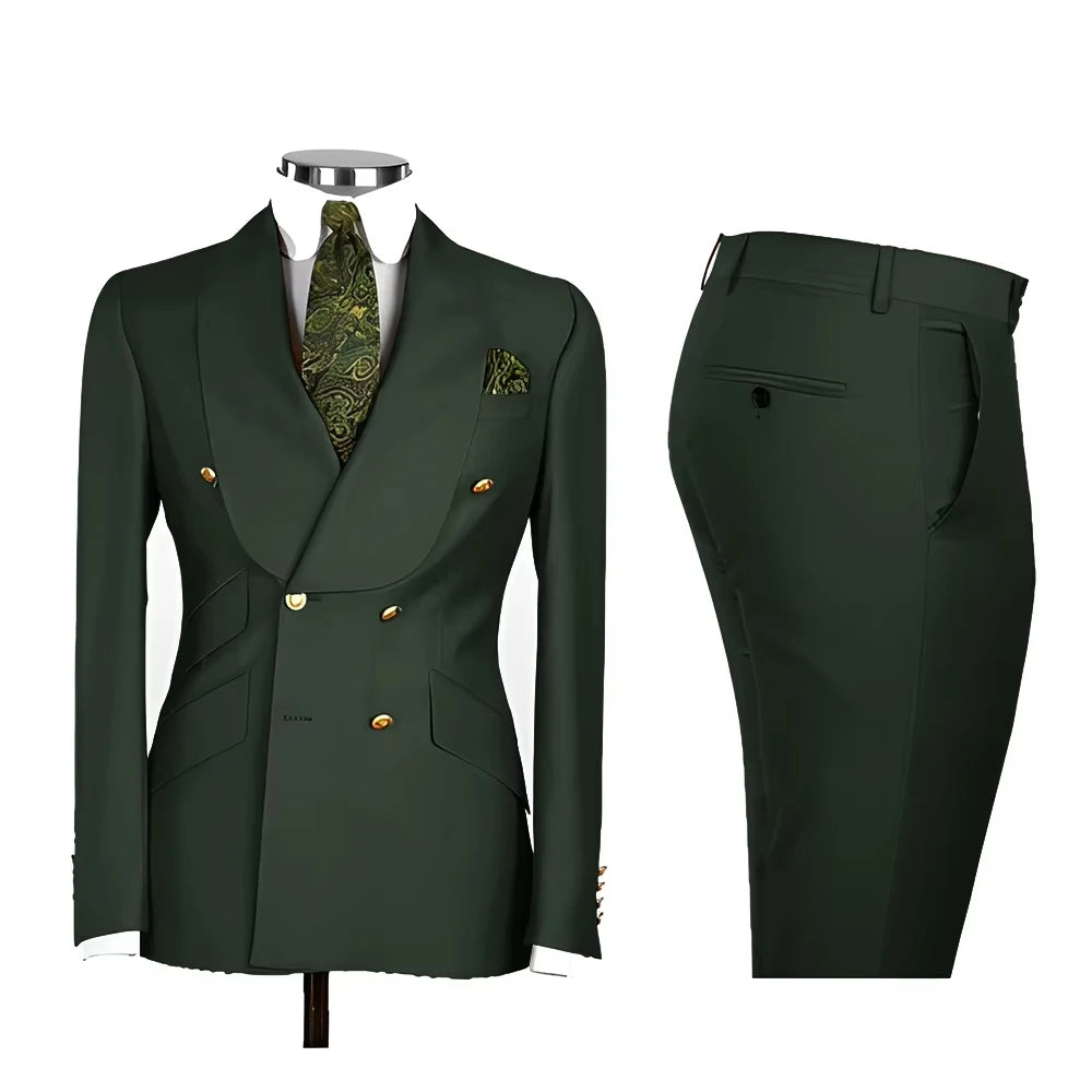Men's Double Breasted Tuxedo Suit Shawl Lapel Slim Fit 2 Piece Blazer & Pants Formal Business Luxury Suits Casual Wedding Groom