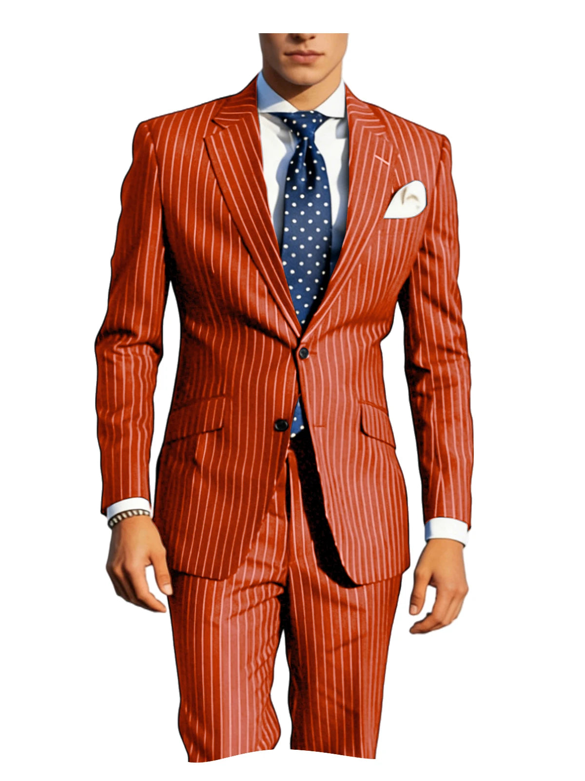 Mens Pinstripe Suit Tuxedo 2-Piece Slim Fit Blazer Pants Set Formal Business Wedding Jacket Trousers For Spring