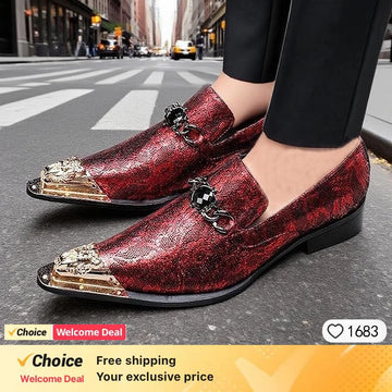 2025 Real Leather  Men party Shoes Gold Metal Pointed Toe Gentleman Business Brogue Glitter