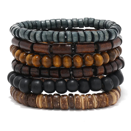 Best-selling Multi-layer Buddha Bead Beaded Bracelets Men's Retro Style Multi-layer Elastic Thread Adjustable Wooden Wholesale