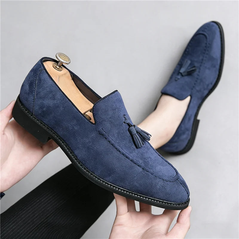 Gentleman Fashion New Pointed Purple Blue Dress Casual Shoes For Men Tassels Loafter Wedding Dress Homecoming Footwear