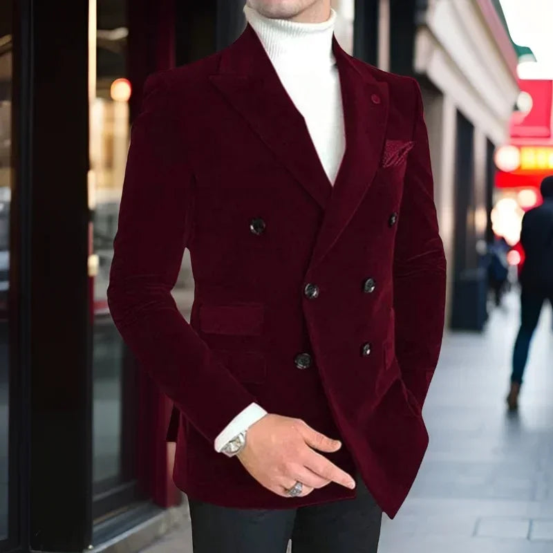 Italian Style Men Suit Jacket Slim Fit 1 Piece Peak Lapel Velvet Smoking Male Fashion Blazer Double Breasted Wedding Suit 2025