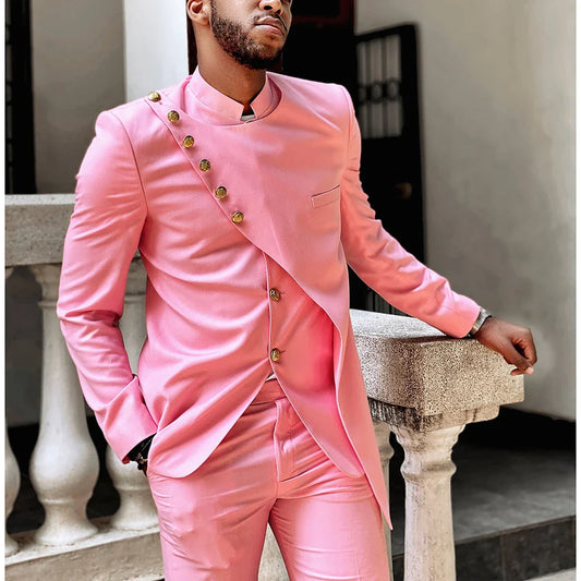 Blazer Suit Full Set For Men Pink Costume Two Piece Trajes Elegante Para Hombre Formal Occasion Regular Slim Fit Jacket Pants