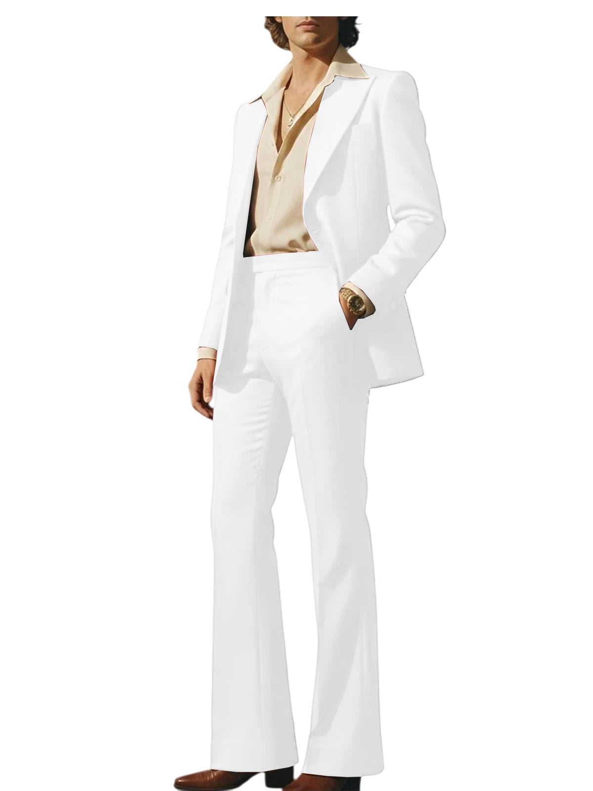 Men's Luxury 2 Piece Suit Set Slim Fit Peak Lapel Blazer Flared Straight Leg Pants Formal Business Wedding Prom Tuxedo