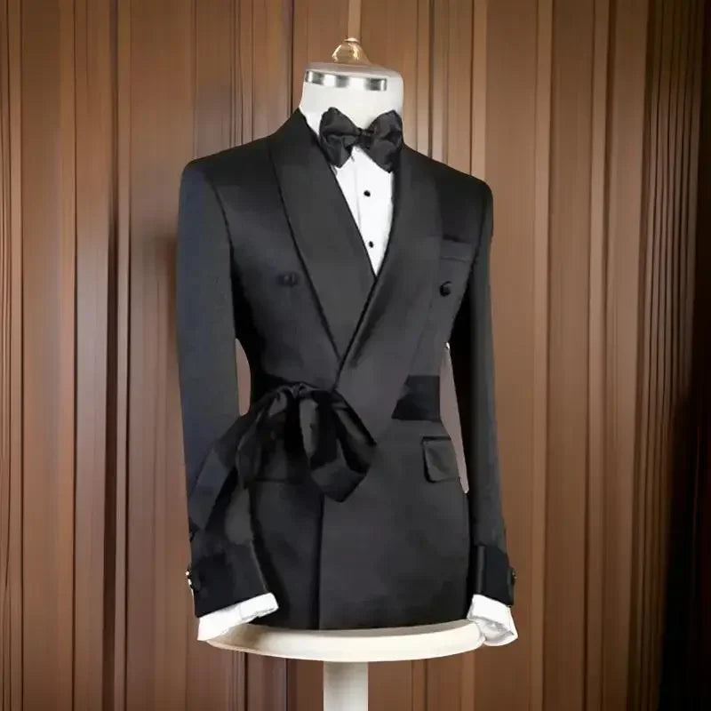 Formal Men Suit Jacket With Belt Single 1 Piece Slim Fit Male Blazer With Double Breasted Fashion Wedding Suit Coat 2025