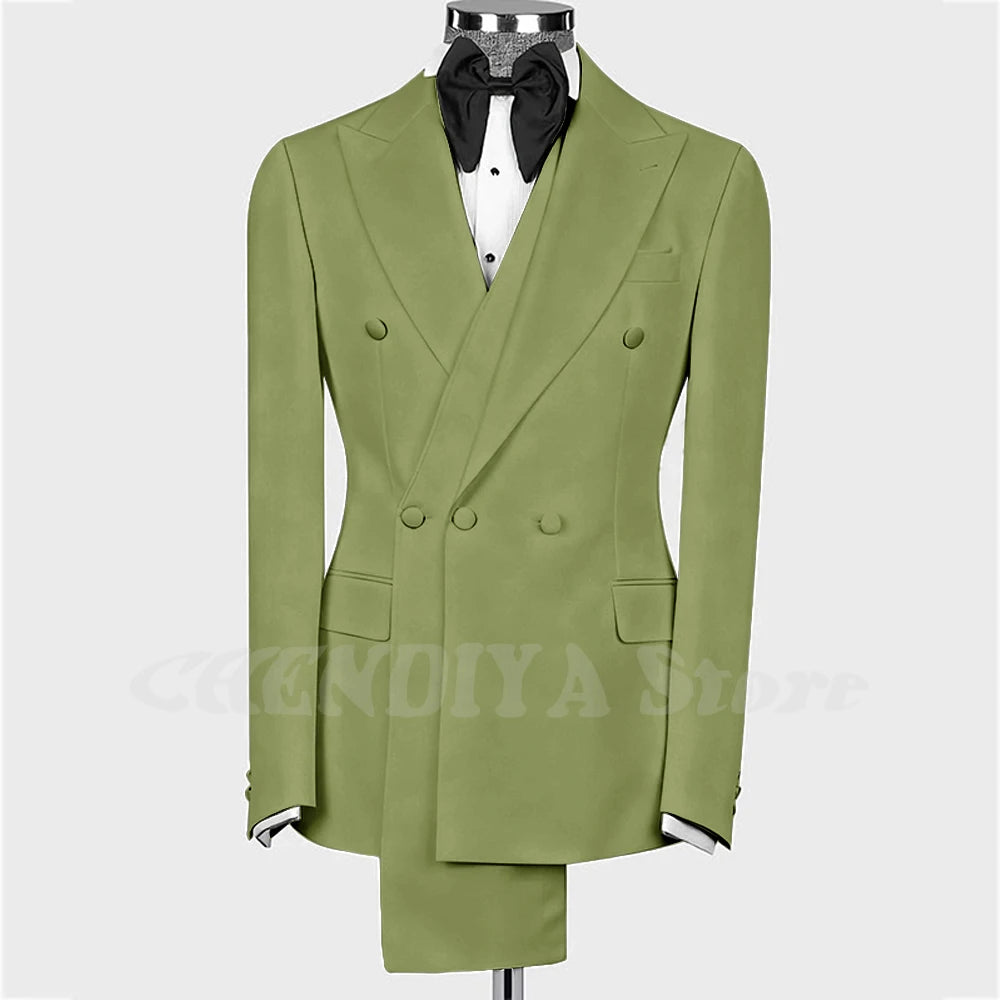High Quality Man Suit Two Piece Peaked Lapel Slim Fit Jacket with Black Pants Formal Outfit Business Party Groom Wedding Set