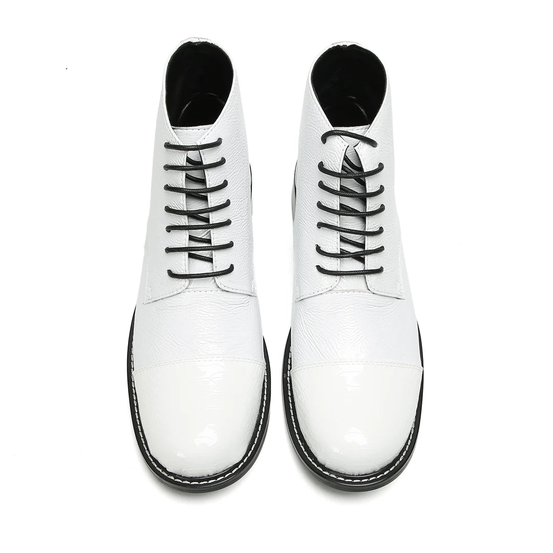 High-Top White Leather Sneakers: Breathable Comfort Men's Stage Shoes Autumn/Winter Non-Slip Short Work Boots