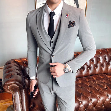 Boutique S-7XL (Blazer + Vest + Trousers) Men's Suit Fashion Elegant Single and Double Breasted Dress Italian Formal 3-piece Set