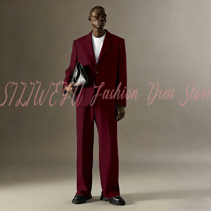 Loose Casual Men Suit Sets 2 Pieces Jacket Pants Business Blazer Set Social Party Fashion Trousers Roupas Masculino