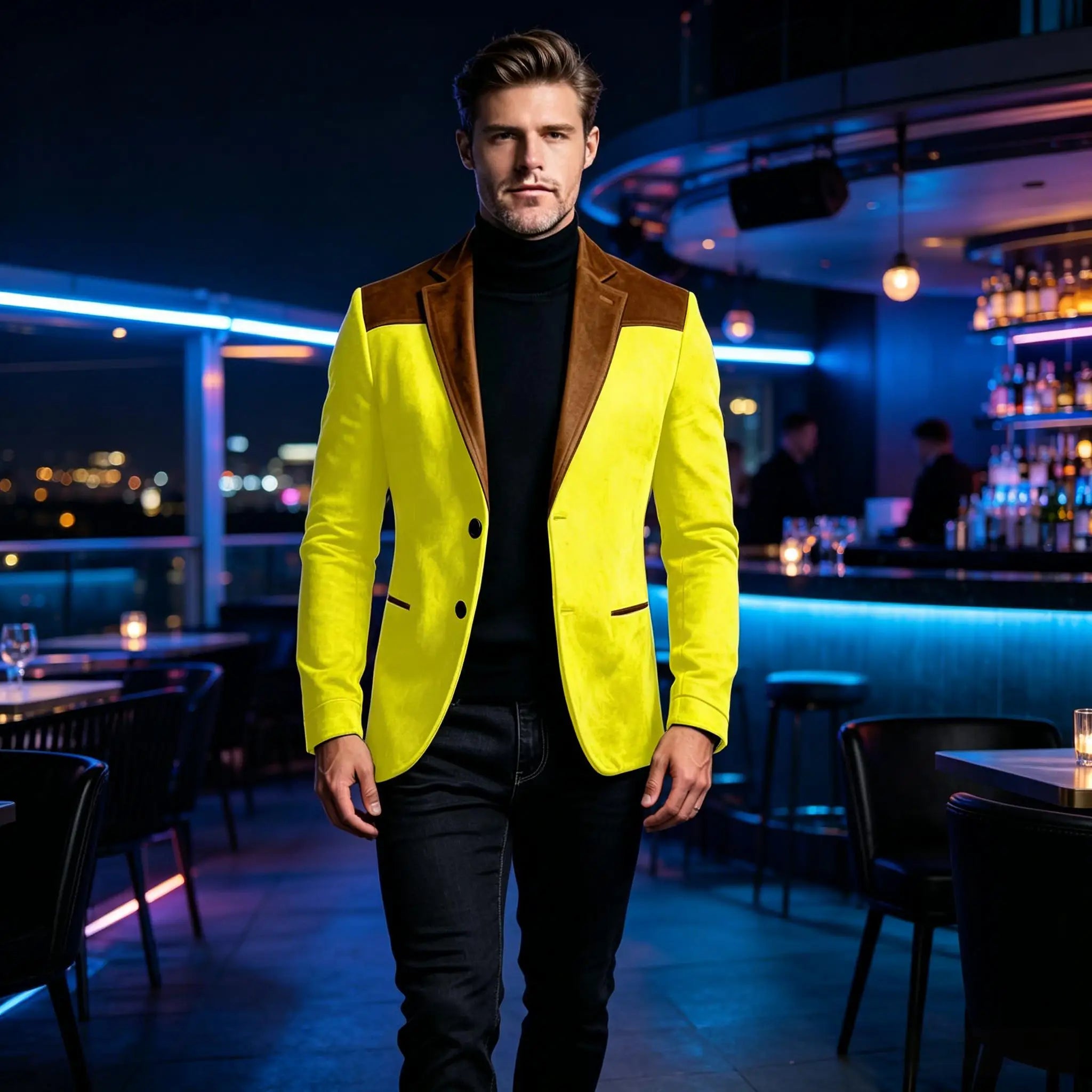 Men Suede Patchwork Lapel Blazer Slim Fit Color Block Suit Jacket Business Streetwear Outerwear For Party Daily Evening Outfits