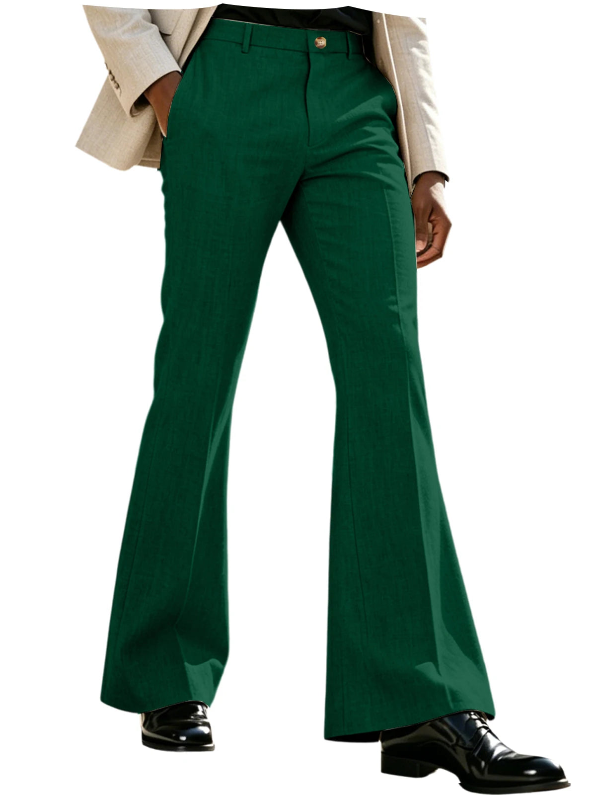 Men's Beige Linen Flare Pants High Waist Bell Bottom Lightweight Wrinkle Resistant Slim Fit Trousers For Summer Business Casual