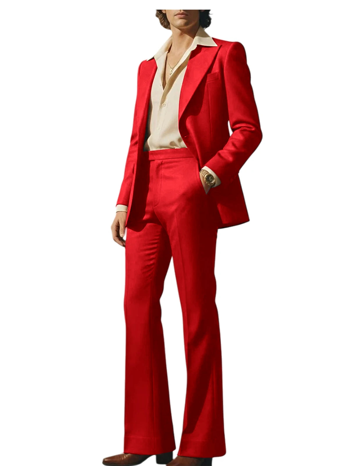 Men's Luxury 2 Piece Suit Set Slim Fit Peak Lapel Blazer Flared Straight Leg Pants Formal Business Wedding Prom Tuxedo