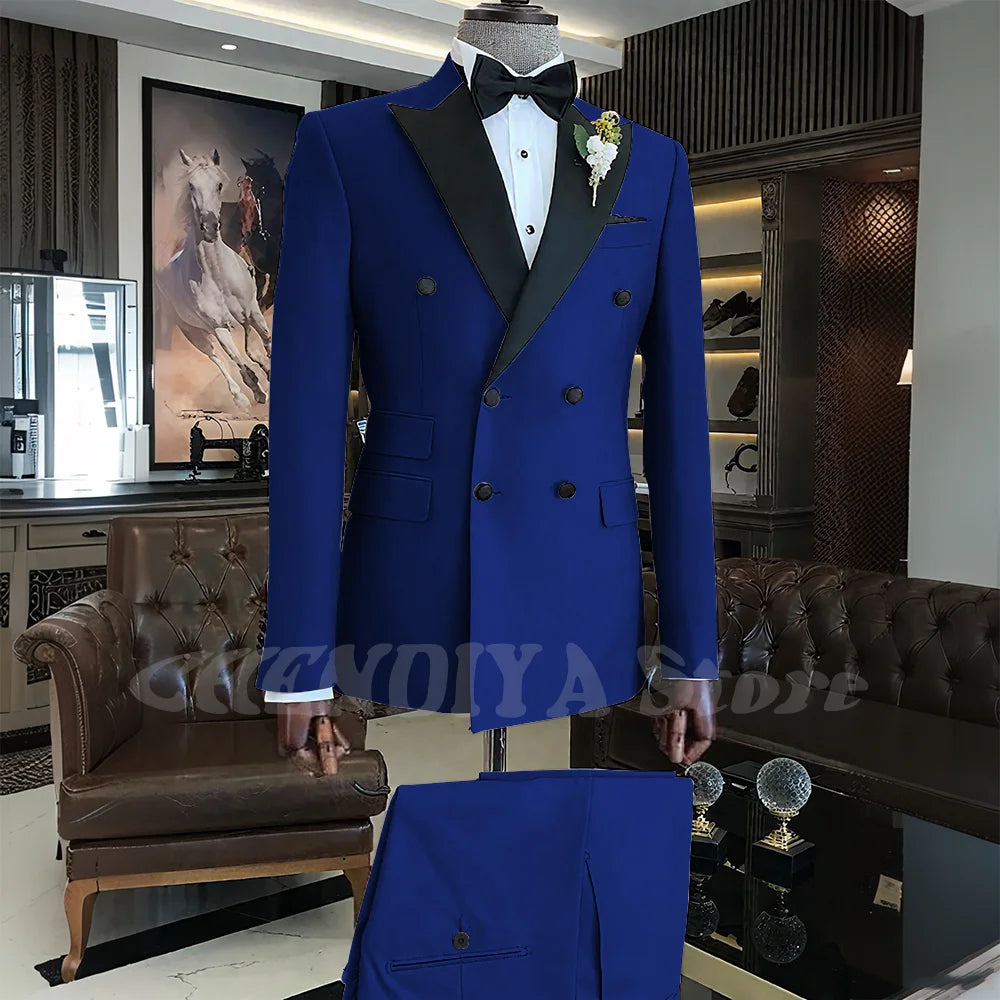 Elegant Men Suits Classic Double Breasted Peak Lapel Male Clothing 2 Piece Fashion Evening Party Business Prom Formal Set