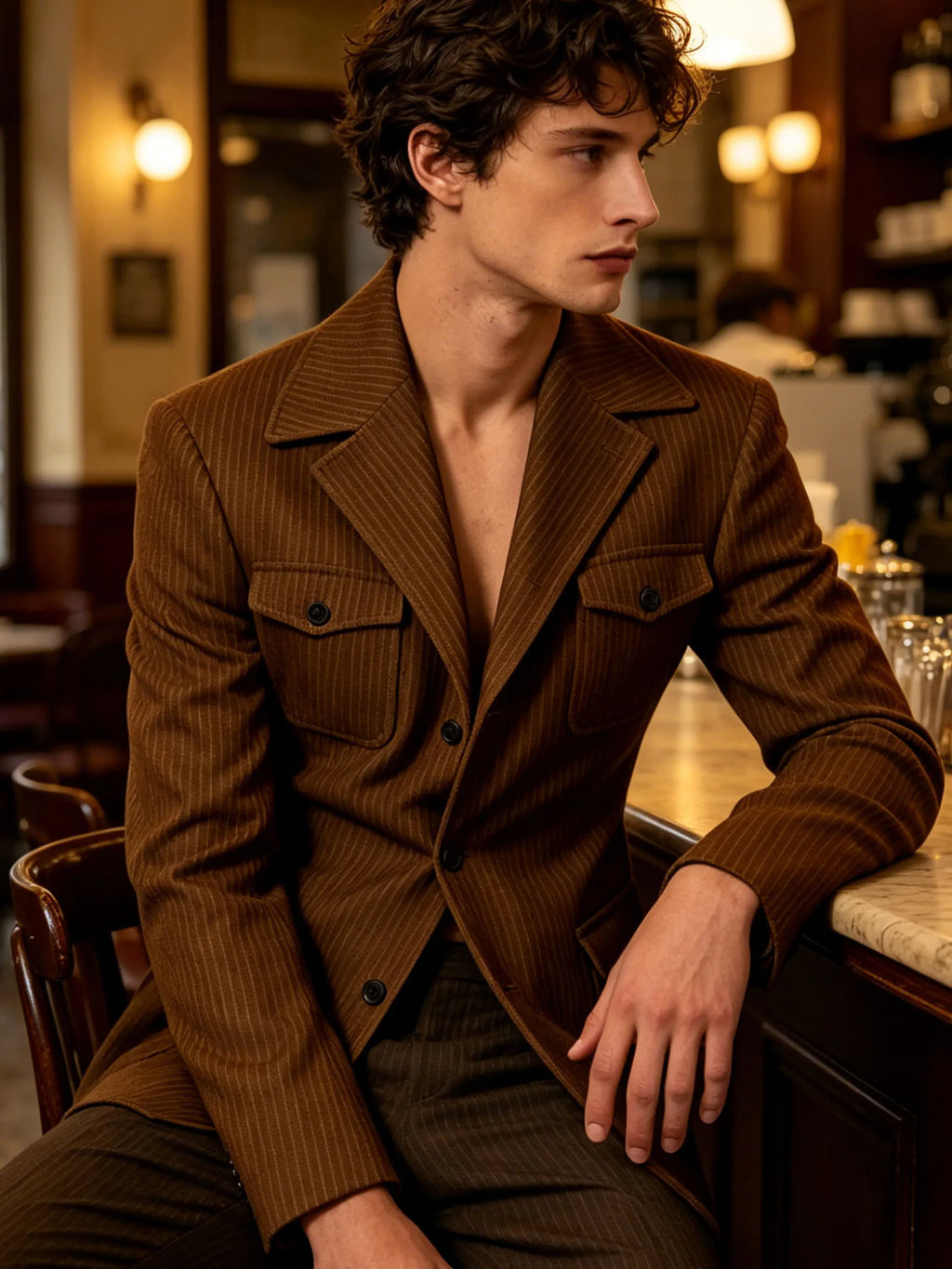 Men's Pinstripe Blazer Slim Fit Notched Lapel Lightweight Breathable Multi Pocket Comfortable Casual Sport Coat For Summer