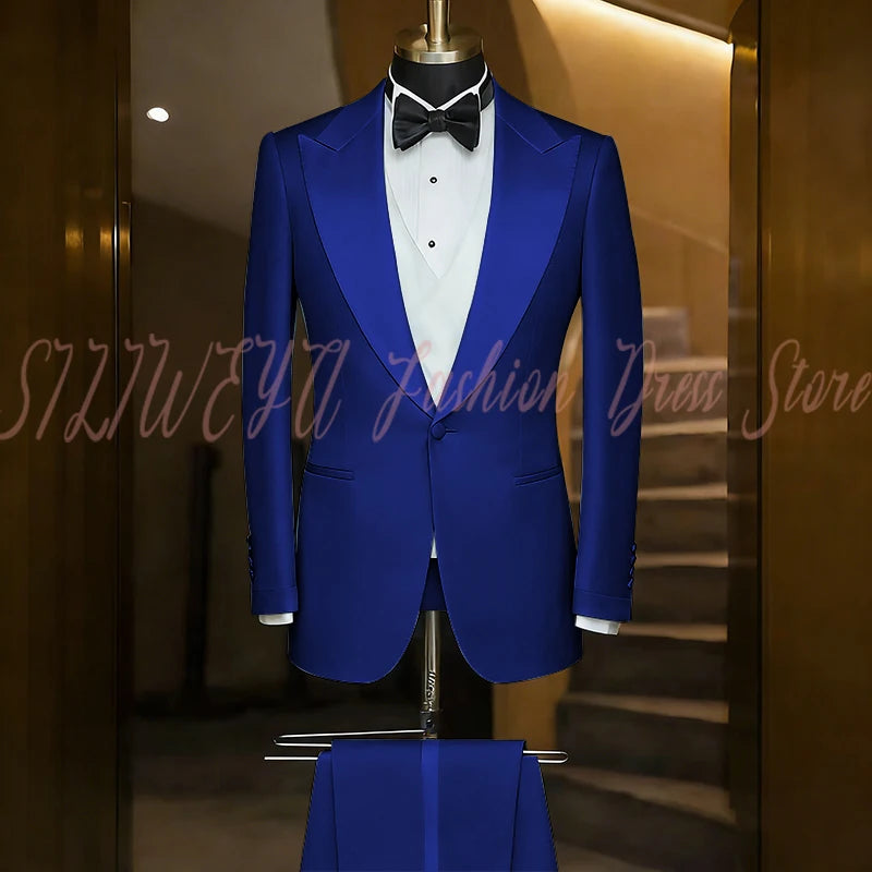 Elegant Black Men's Suit Single Breasted Peak Lapel Wedding Groom Tuxedo Dinner Party Dress Business Casual Male Clothing