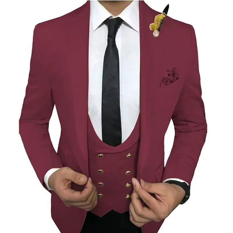 Three Pieces Burgundy Wedding Tuxedos Slim Fit Suits for Men Groomsmen Suit  Groom Prom Formal Suits  Wedding Suits for Men