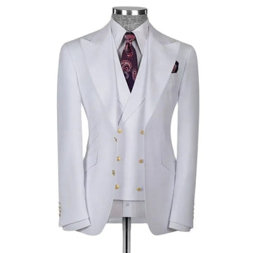 Elegant Peaked Revers White Full Herrenanzüge für Bräutigam -Prom -Party 3PCS Blazer Weste Hosen formelle Business Office Männlicher Anzug