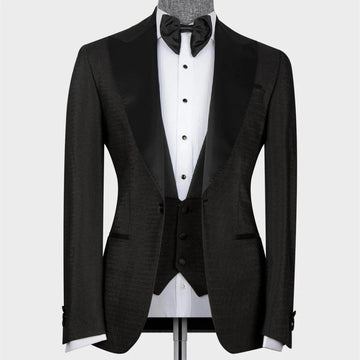 Black Lappelled Groomsman Tuxedo Customized Business Wear Suits masculino 3pcs Blazer colete de coletes